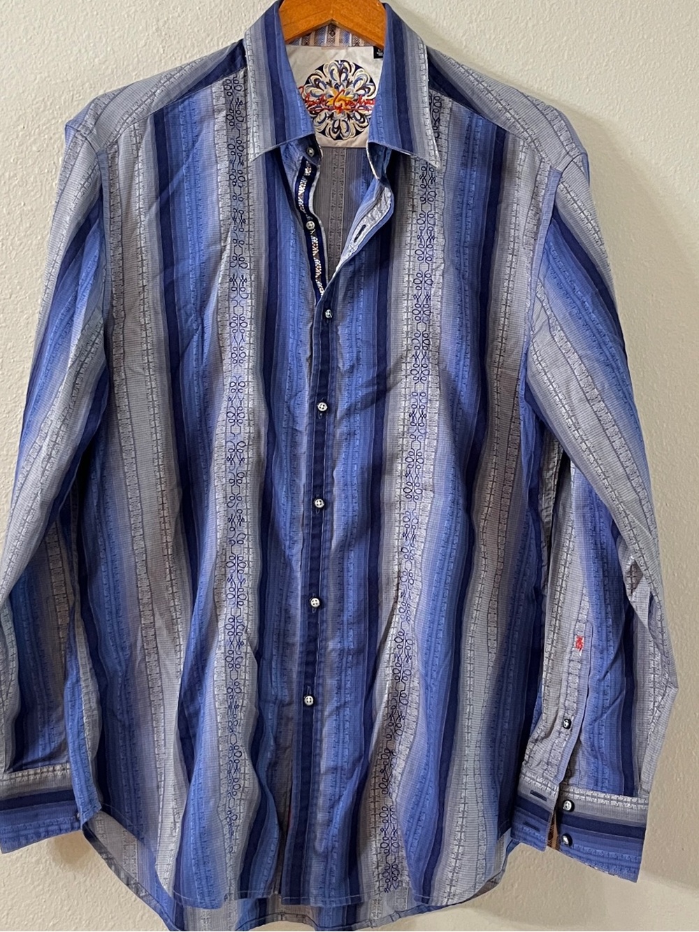 Robert Graham Blue and Gray Striped Button-Down Shirt